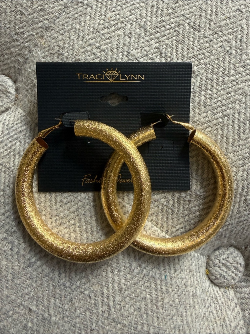Traci Lynn Gold Glitter Hoop Earrings - Bold Women's Jewelry New With Tags - Picture 4 of 5